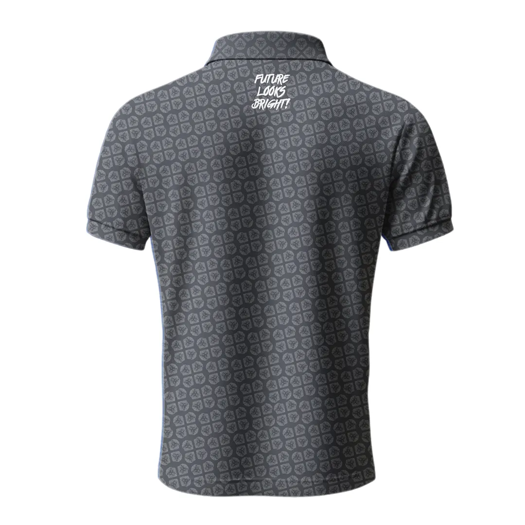 Lion Shield Dark Grey Pattern Print Short Sleeve Polo (Classic Fit)