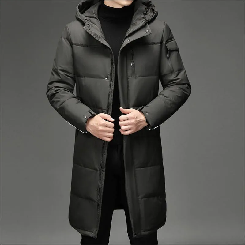 Mens Knee Length Coat with Thermal Insulation for Cold Days