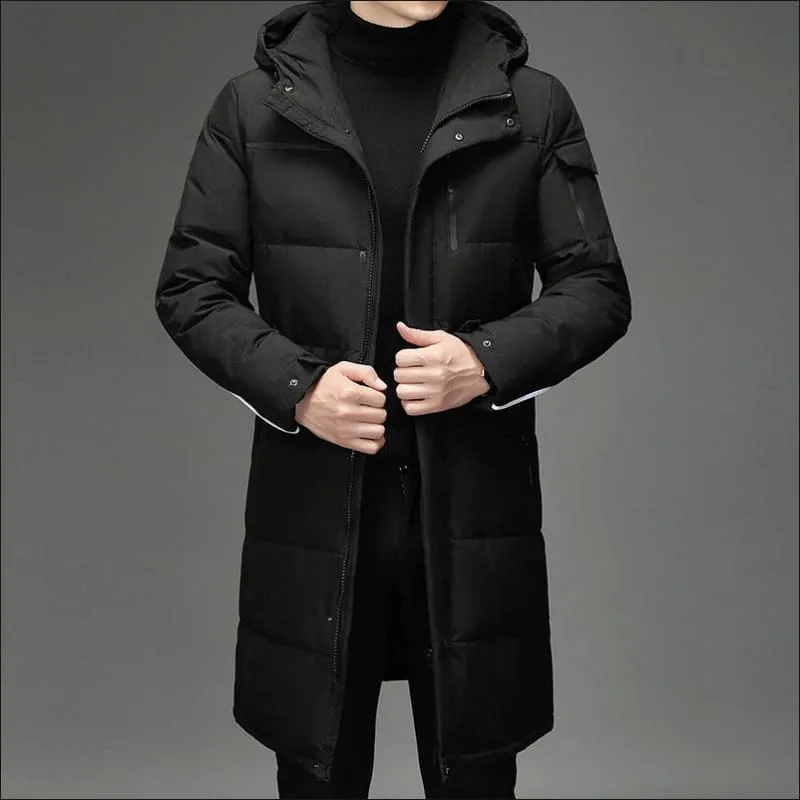 Mens Knee Length Coat with Thermal Insulation for Cold Days