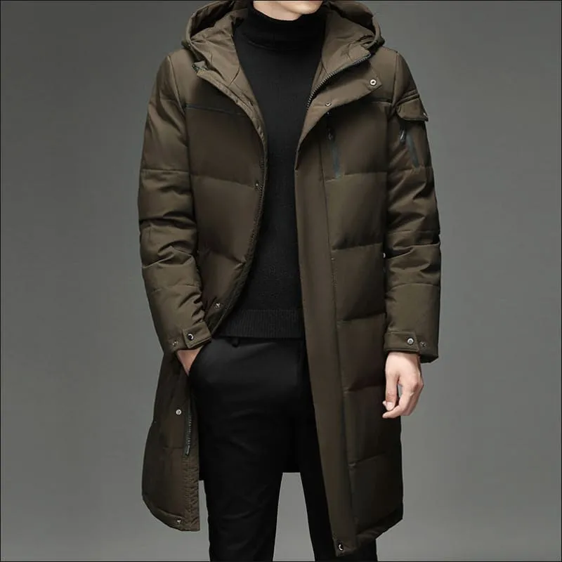 Mens Knee Length Coat with Thermal Insulation for Cold Days