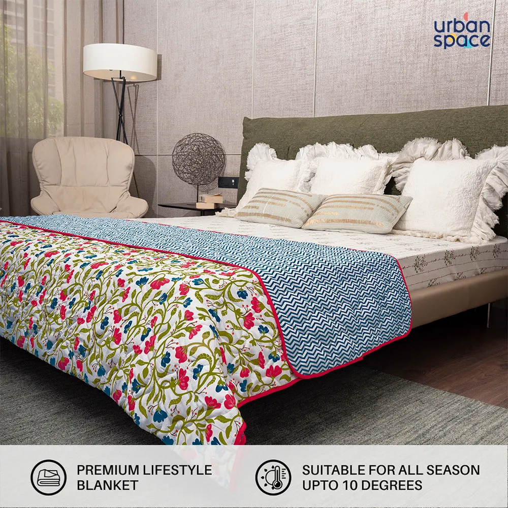 Microfiber 120 GSM All Season AC Blanket / Dohar for bedroom - Kashmir - Pink & Blue