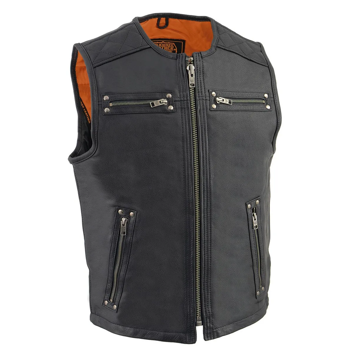 Milwaukee Leather MLM3550 Men's Black Zipper Front Long Length Leather Vest