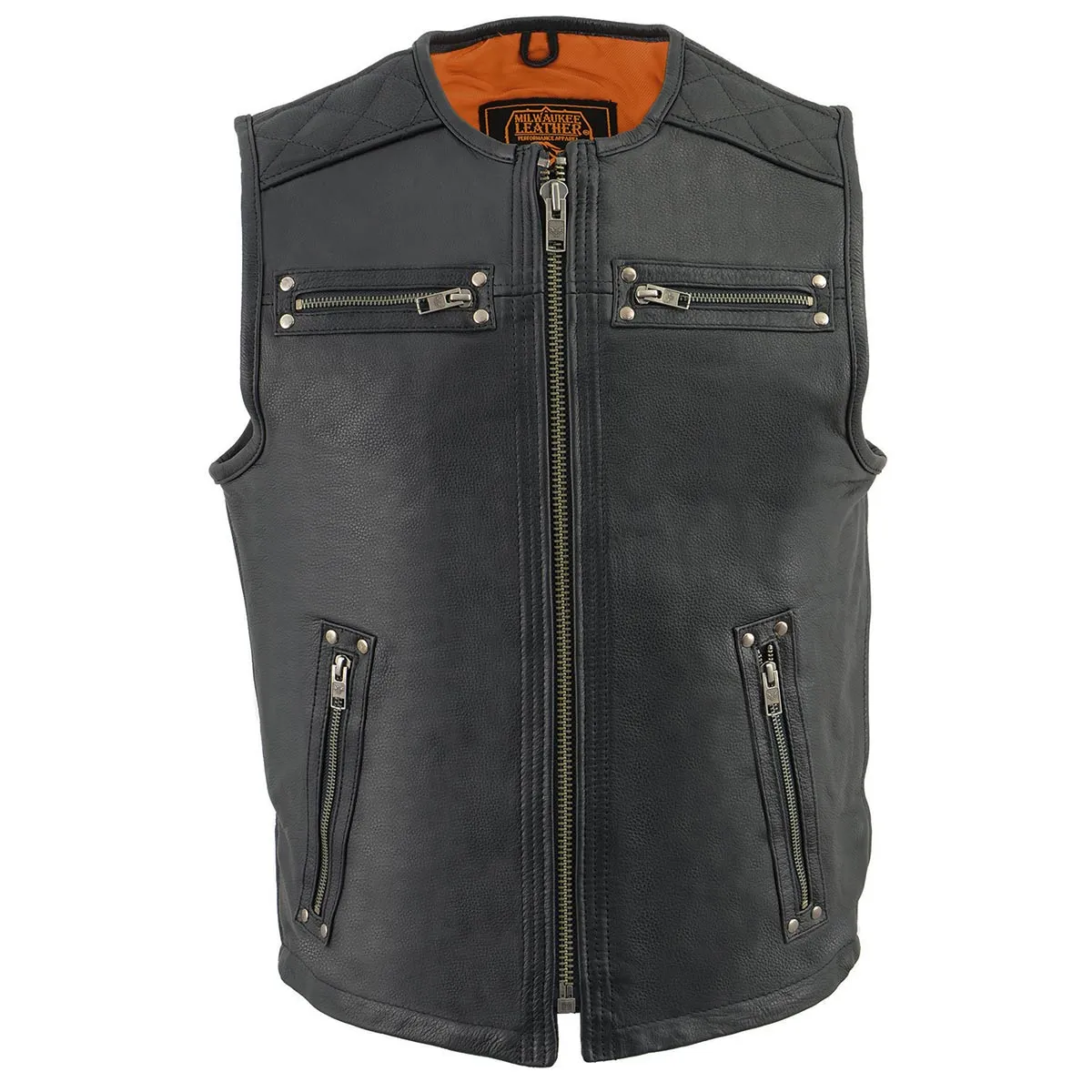 Milwaukee Leather MLM3550 Men's Black Zipper Front Long Length Leather Vest