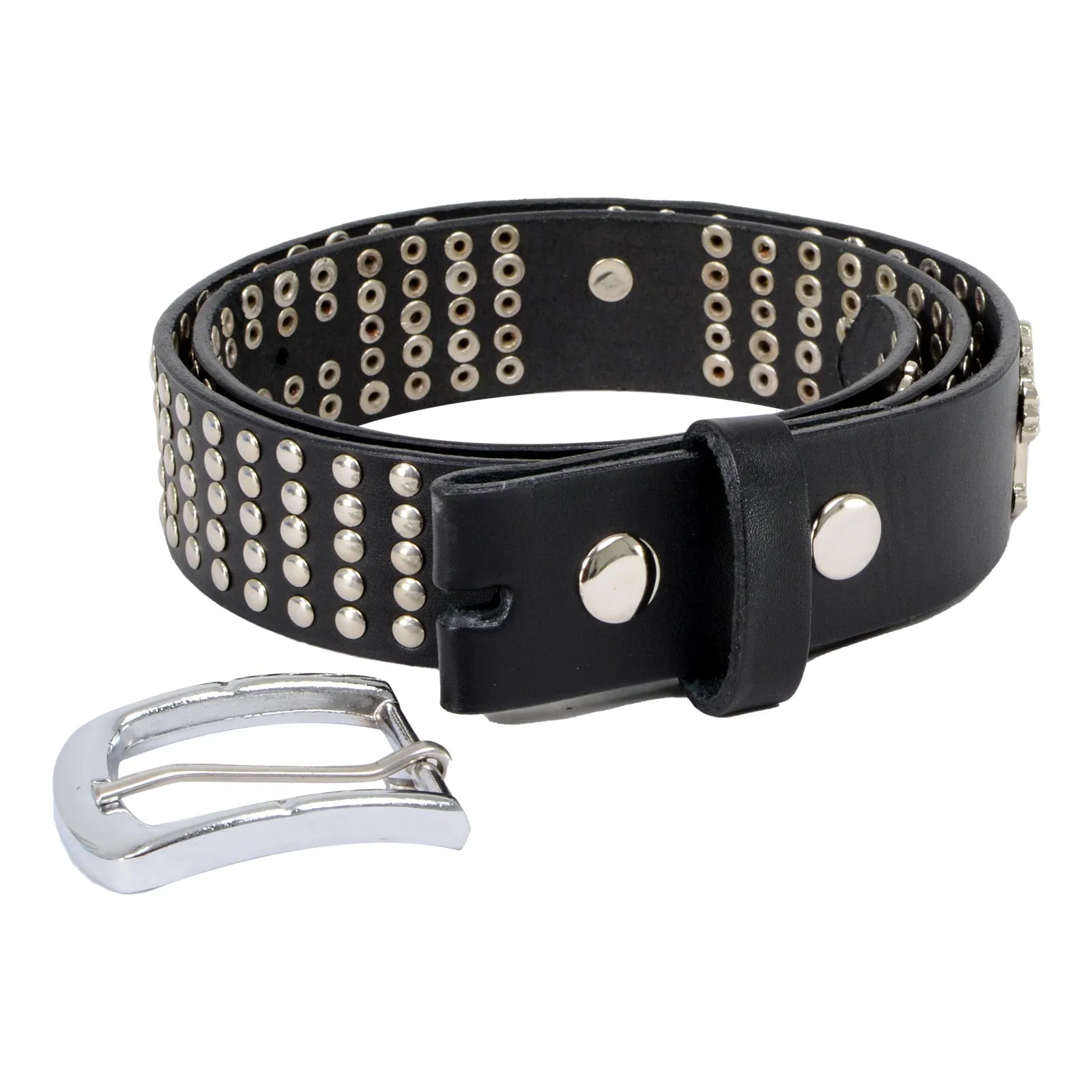 Milwaukee Leather MP7101 Men's Cross and Stud Black Genuine Leather Biker Belt with Interchangeable Buckle