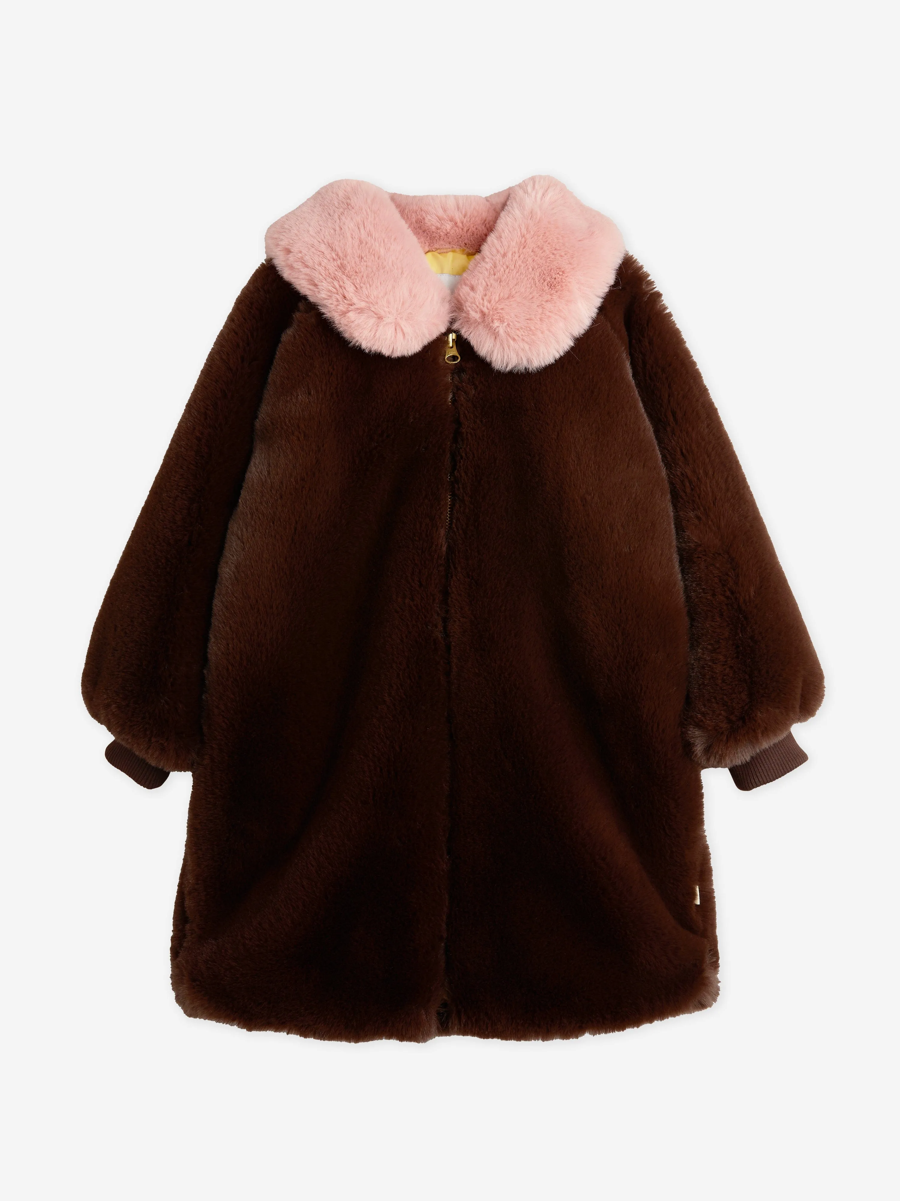 Mini Rodini Girls Fluffy Faux Fur Coat in Brown