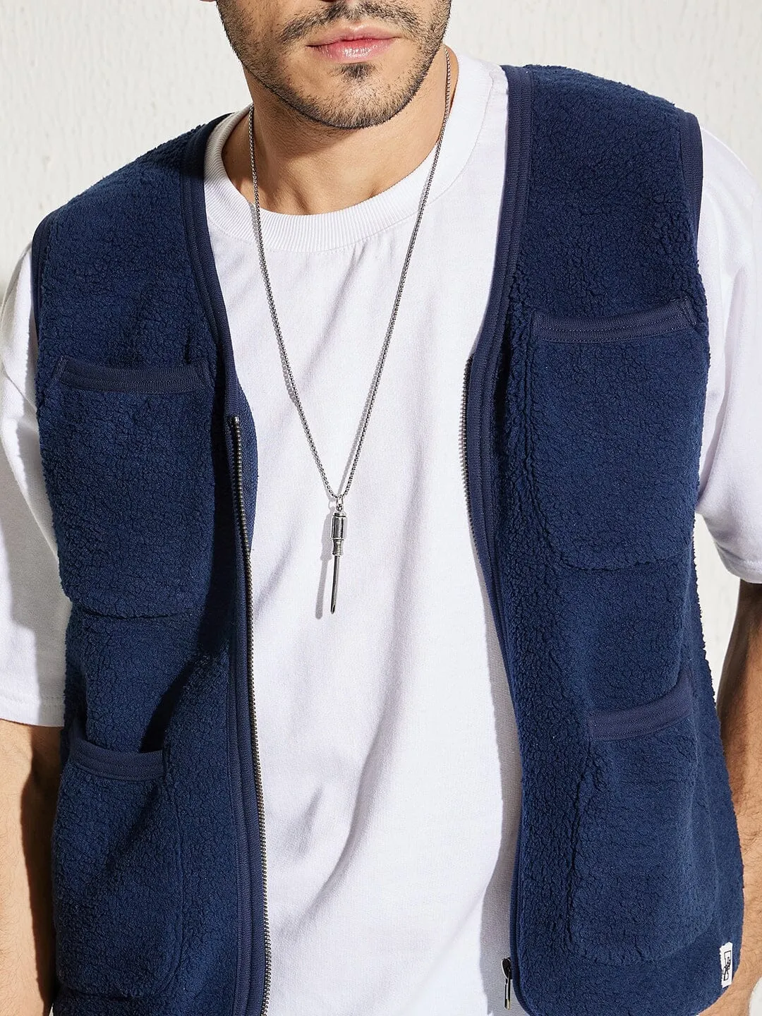 Navy Fleece Zipped Gilet