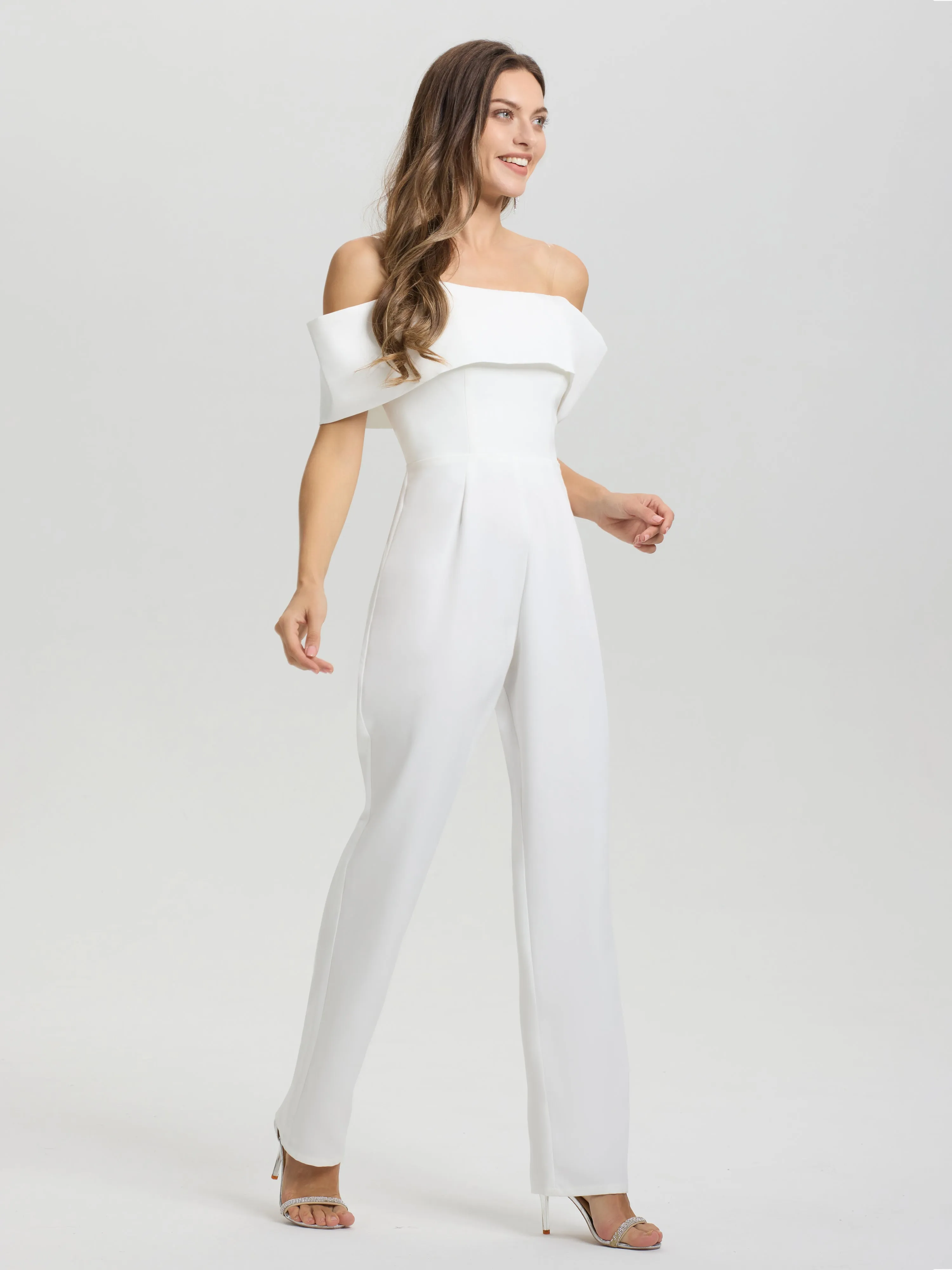 Off The Shoulder Long Solid Formal Wedding Pantsuit/Jumpsuit