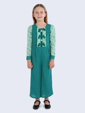 One Friday Kids Girls Green Basic Jumpsuit