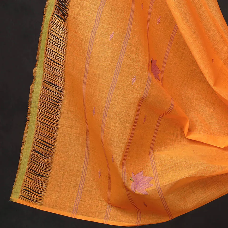 Orange - 3pc Manipuri Weave Handloom Cotton Suit Material Set