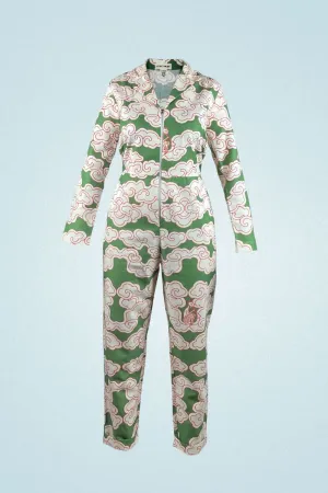 Organic Cotton & Linen Green Clouds Jumpsuit