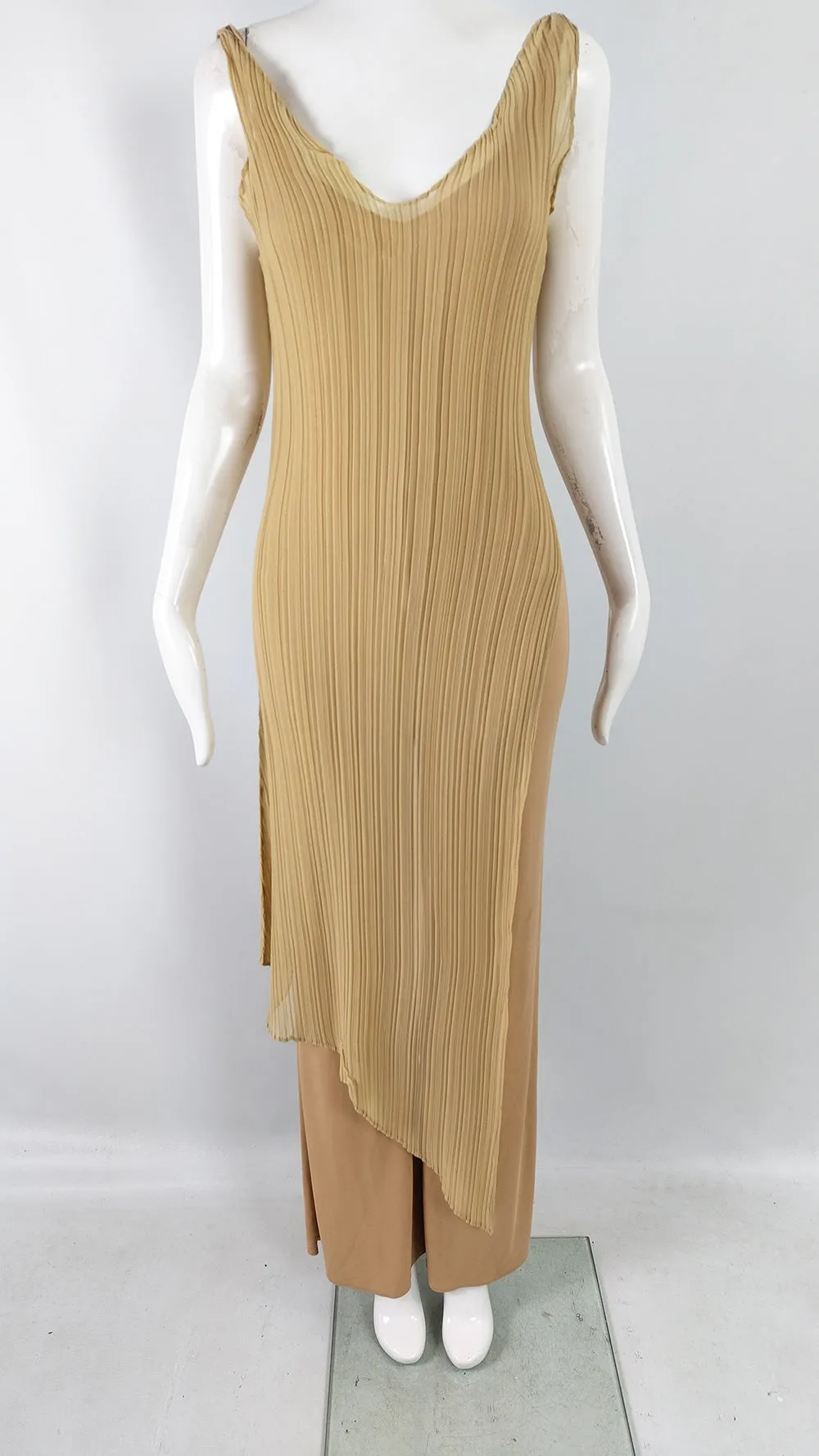 Orna Farho Paris Vintage y2k Nude & Chiffon Wide Leg Jumpsuit, 1990s