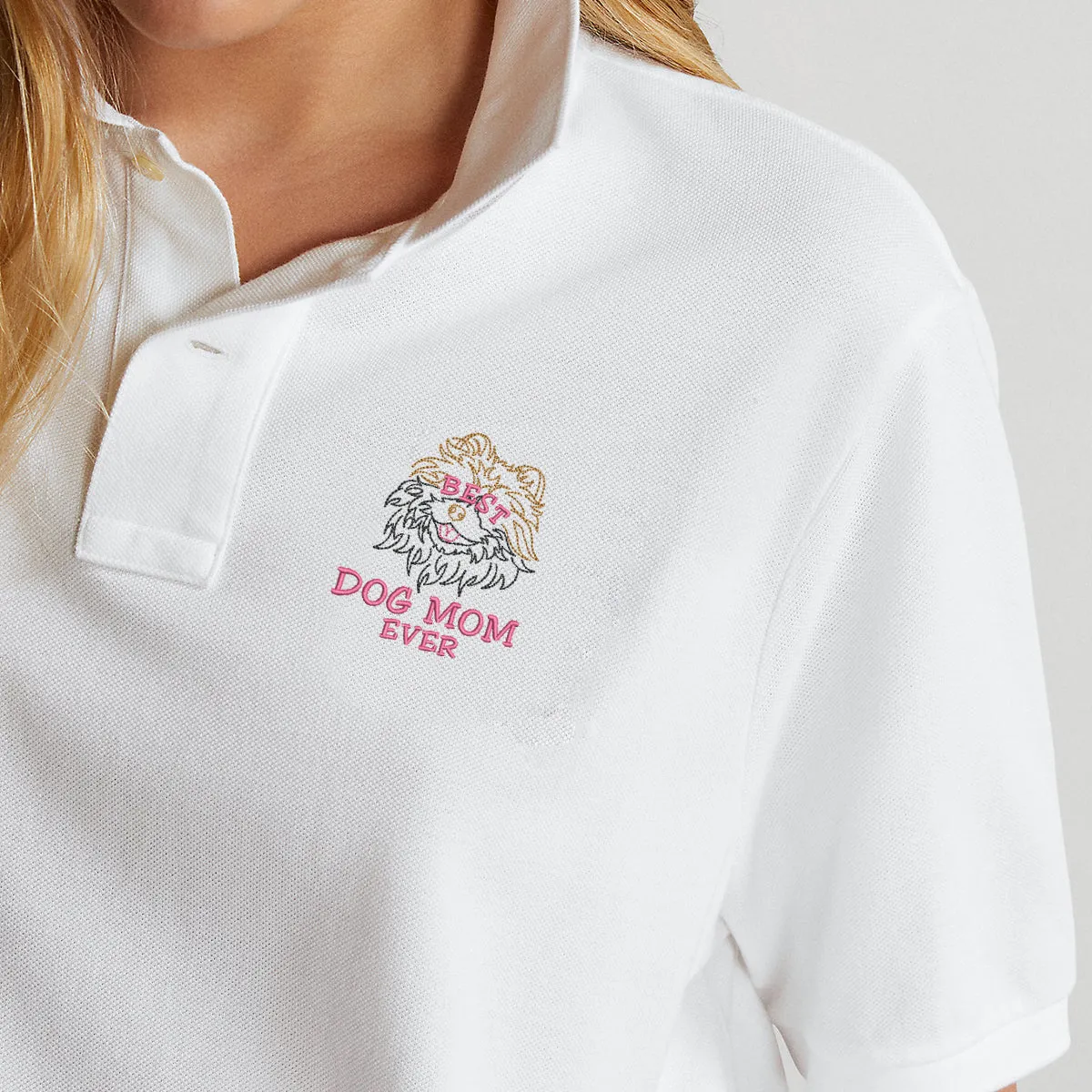 Personalized Best Pomeranian Dog Mom Ever Embroidered Polo Shirt, Custom Polo Shirt with Dog Name, Best Gifts For Pomeranian Lovers