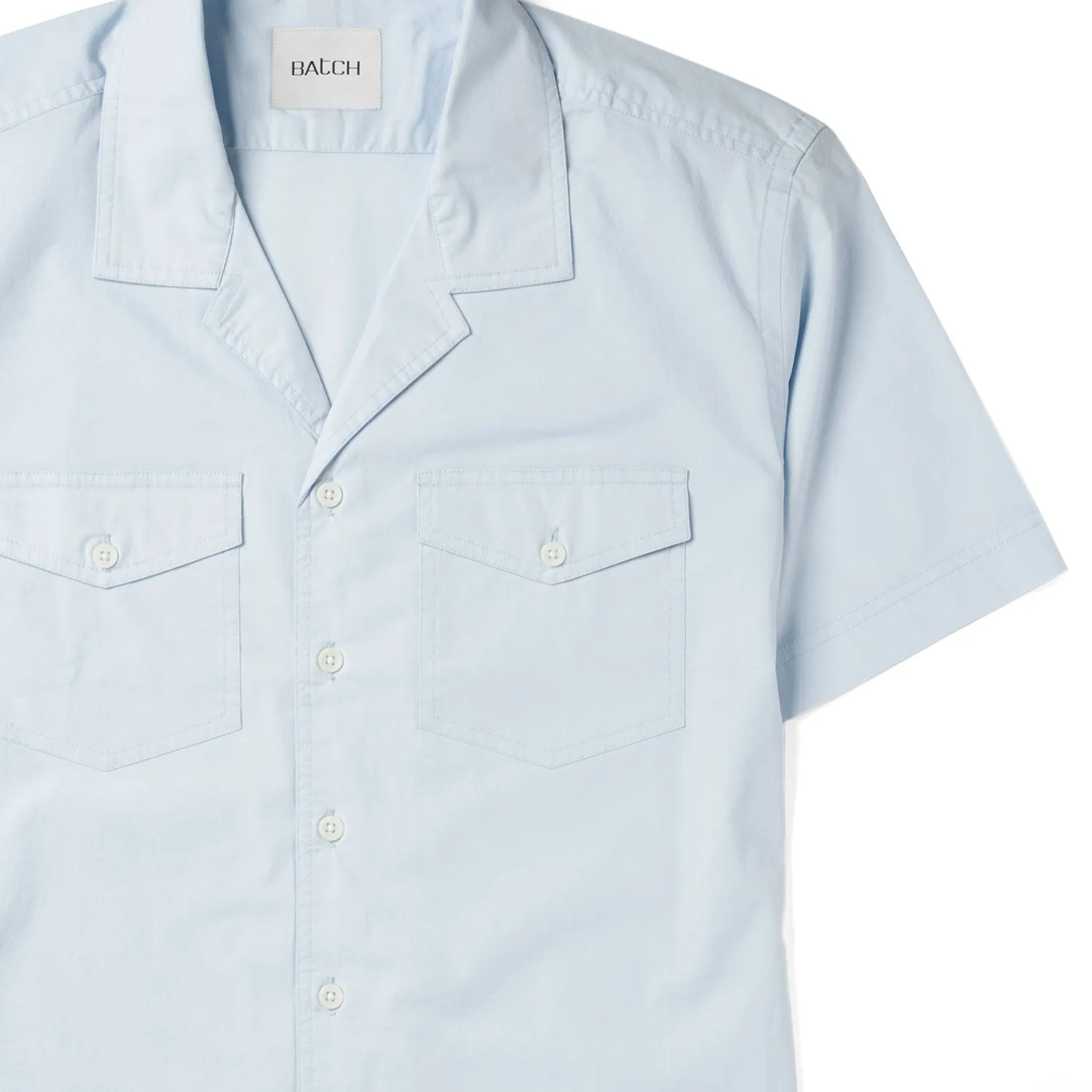 Pioneer Short Sleeve Camp Collar Shirt – Light Blue Stretch Poplin