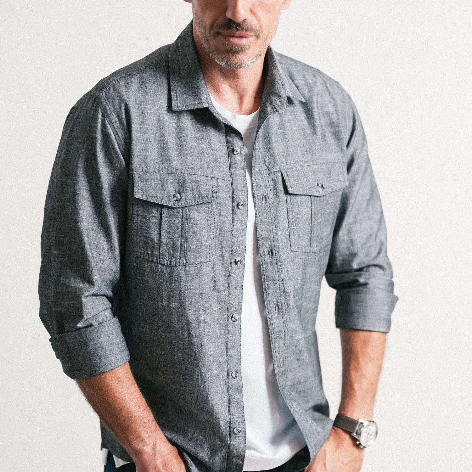 Primer Utility Shirt – Flint Gray Cotton Slub Chambray