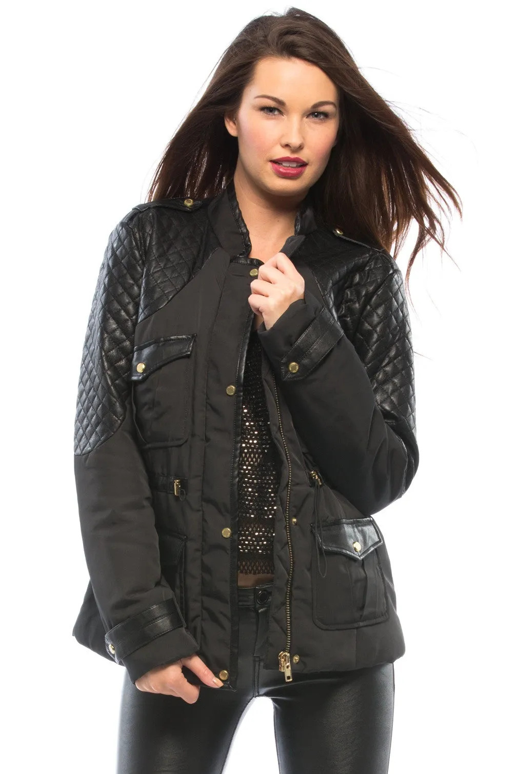 Quilted Faux Leather Coat