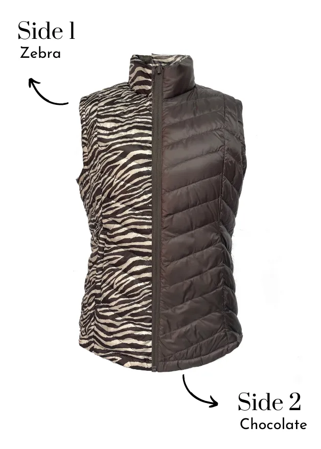 Reversible Chocolate/ Zebra Duck Down Vest