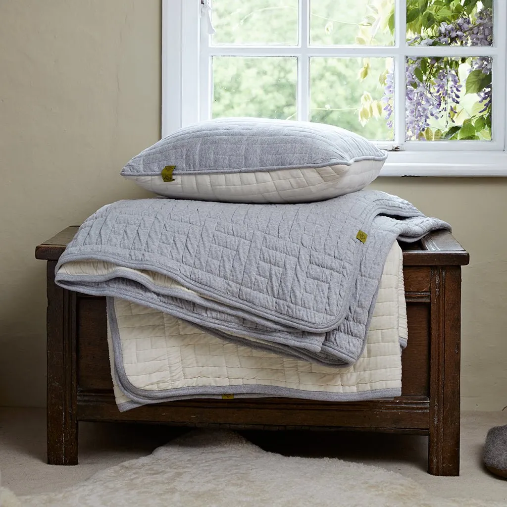 Reversible Quilted Cotton Bedspread Ash Grey Cream