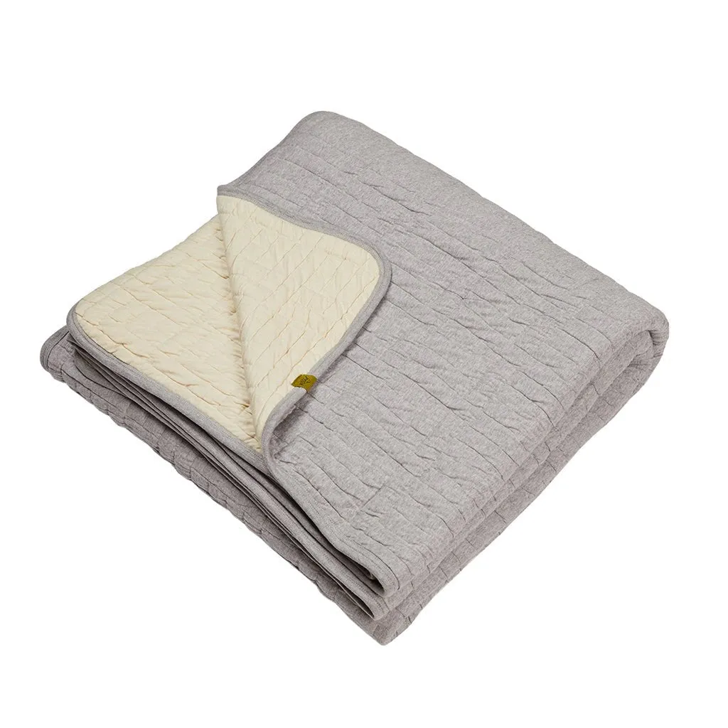 Reversible Quilted Cotton Bedspread Ash Grey Cream