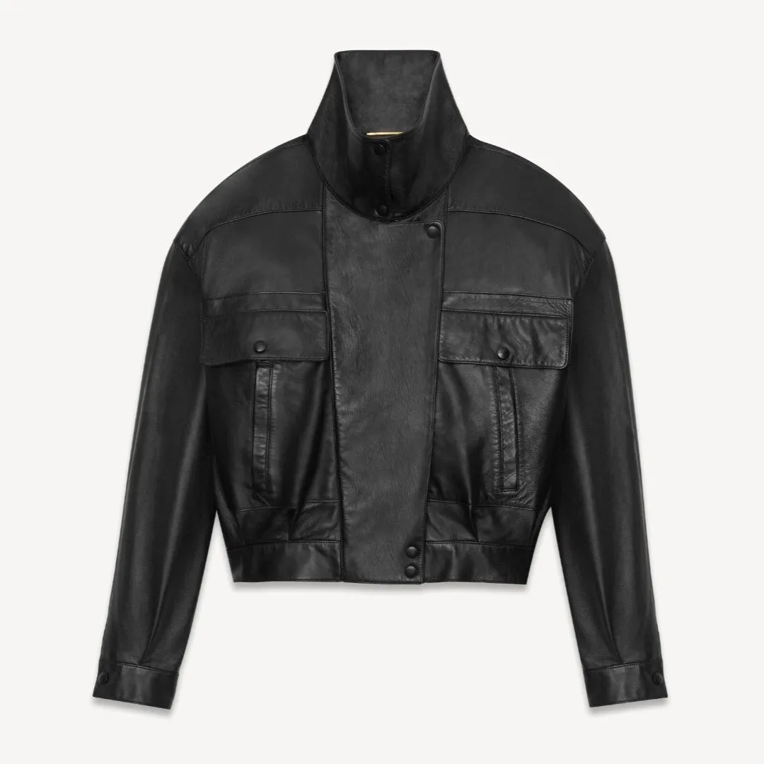 Rhea Cropped Leather Jacket for Women