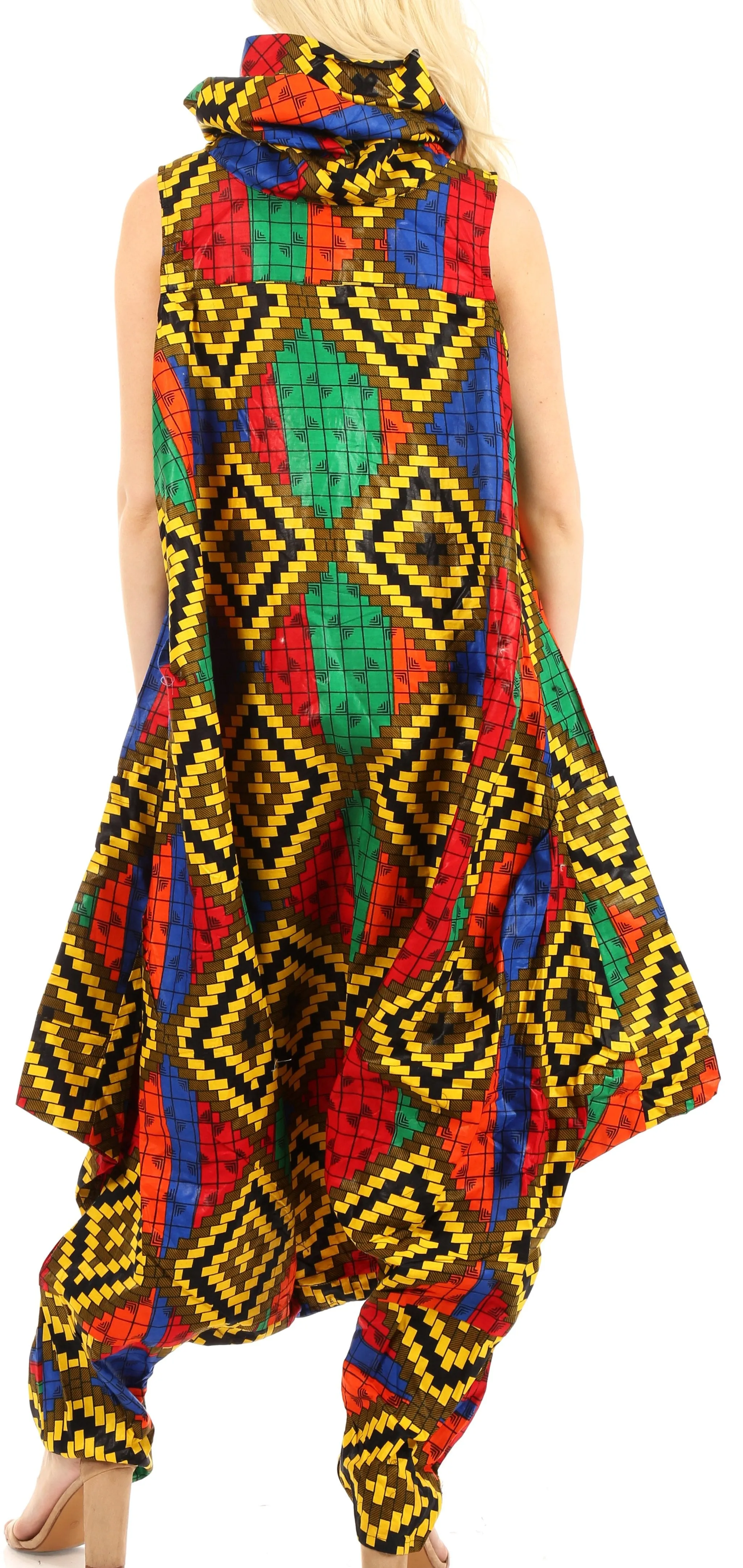 Sakkas Loa Women's African Ankara Print Maxi Harem Jumpsuit Dress Sleeveless