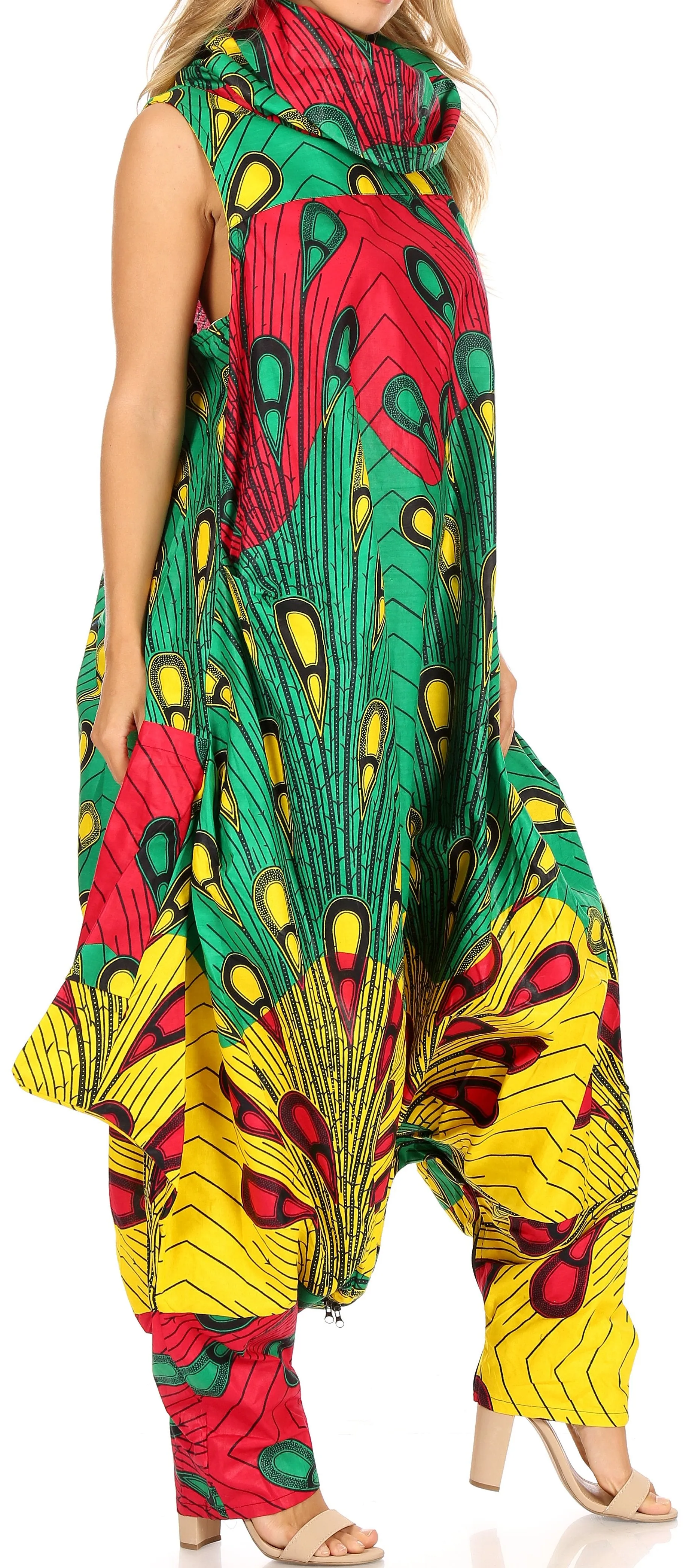 Sakkas Loa Women's African Ankara Print Maxi Harem Jumpsuit Dress Sleeveless