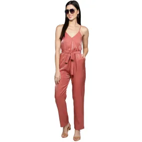 SLAY. Women's Rose Poly Twill Shimmer Jumpsuit with waist belt