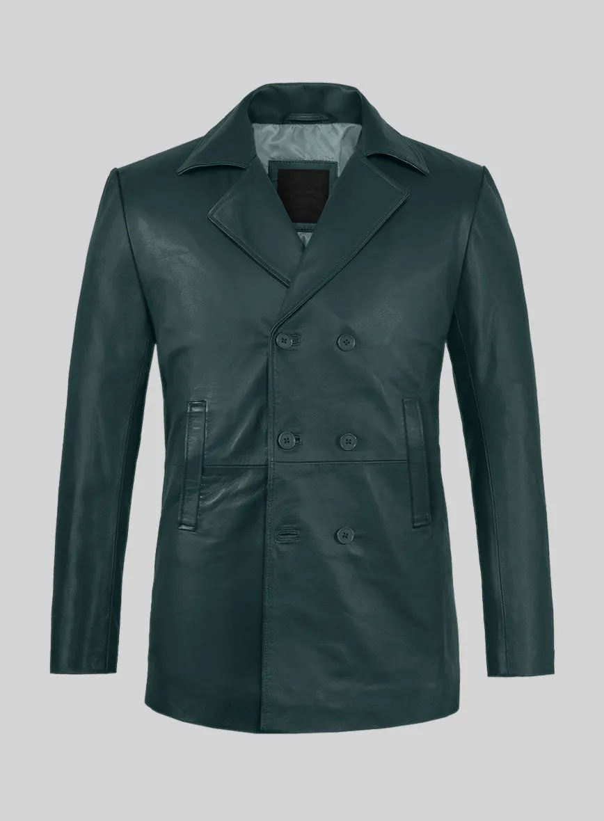 Soft Prussian Blue Leather Pea Coat