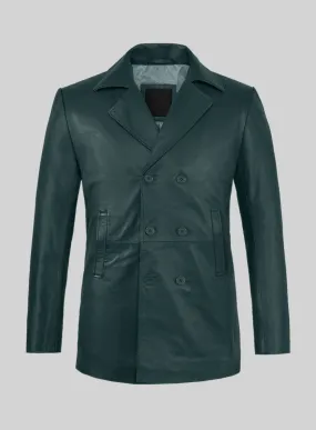 Soft Prussian Blue Leather Pea Coat