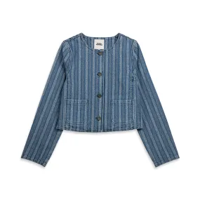 Striped Denim Pocket Jacket Mid Indigo Stripe