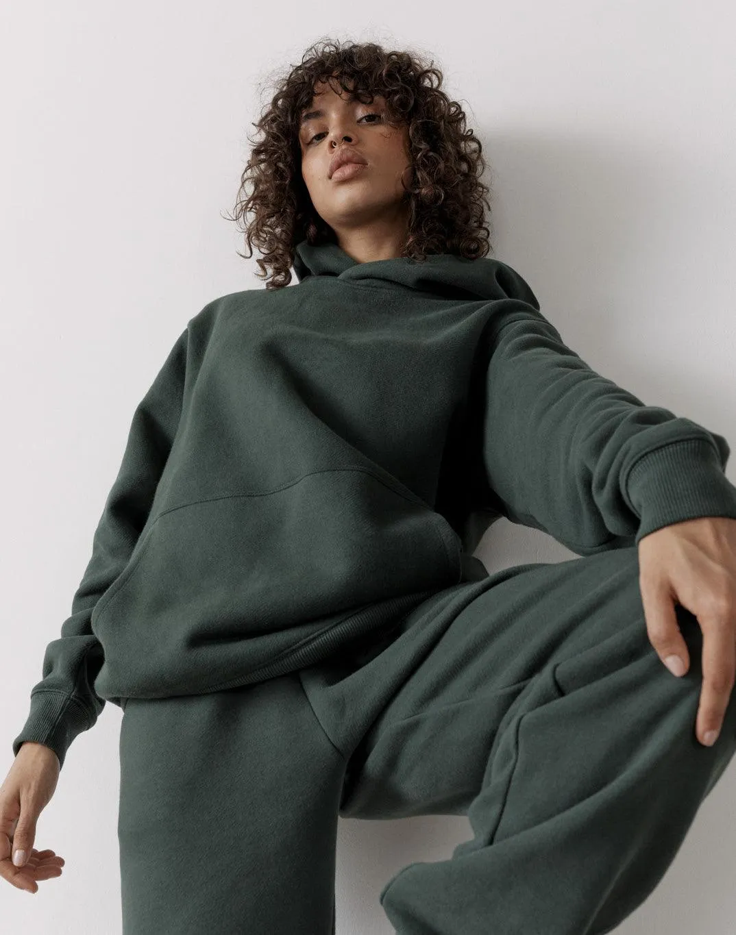 The Oversized Pullover Hoodie in Earth Green