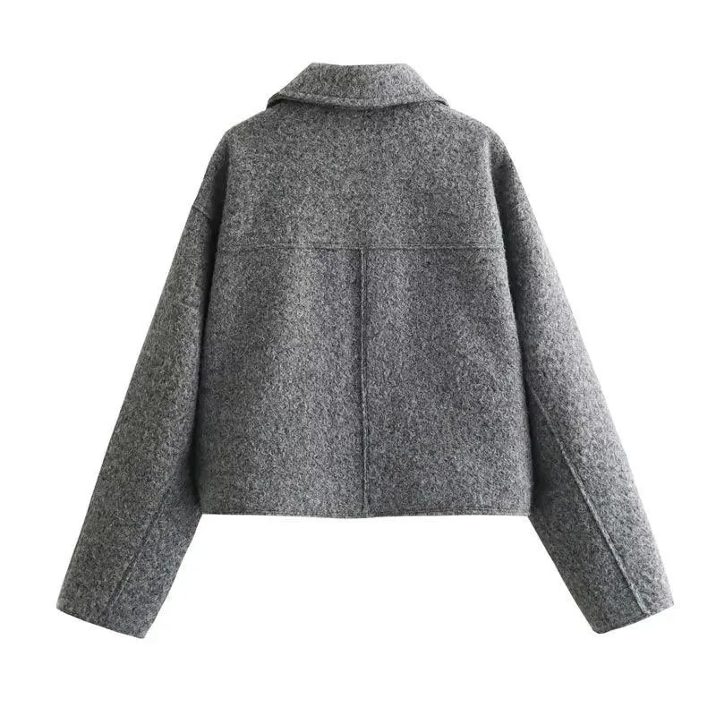 TRAF Tweed Zip Crop Jacket: Stylish Outerwear for Modern Women