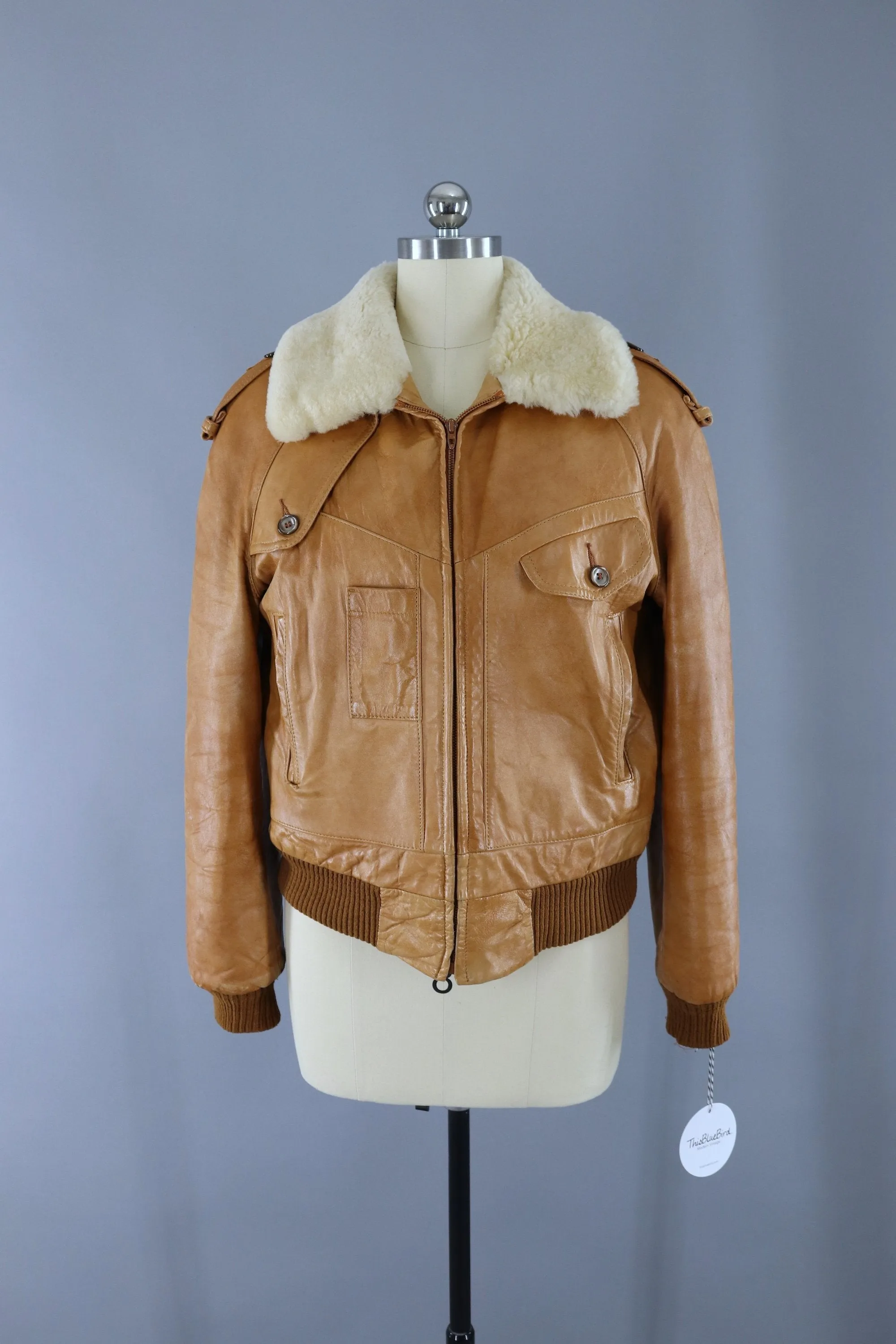 Vintage 1970s Tan Leather Bomber Flight Jacket / Silton California