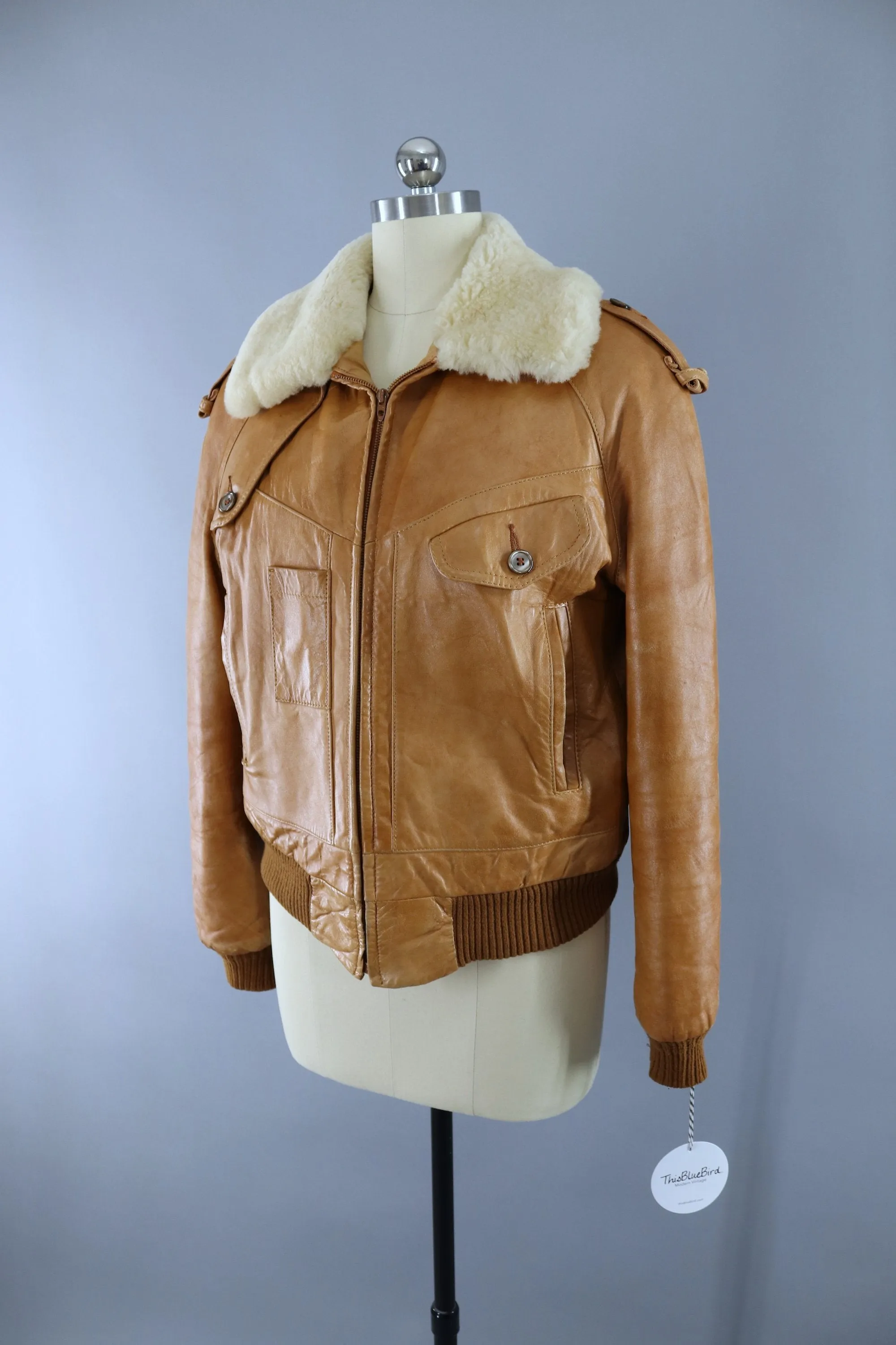 Vintage 1970s Tan Leather Bomber Flight Jacket / Silton California