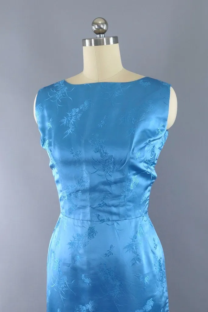 Vintage Blue Satin Dress and Jacket Set