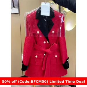 Wenkouban womens christmas outfit Christmas party outfits High-End Super Nice Red Woolen Coat New Year Woolen Coat 2025 Winter