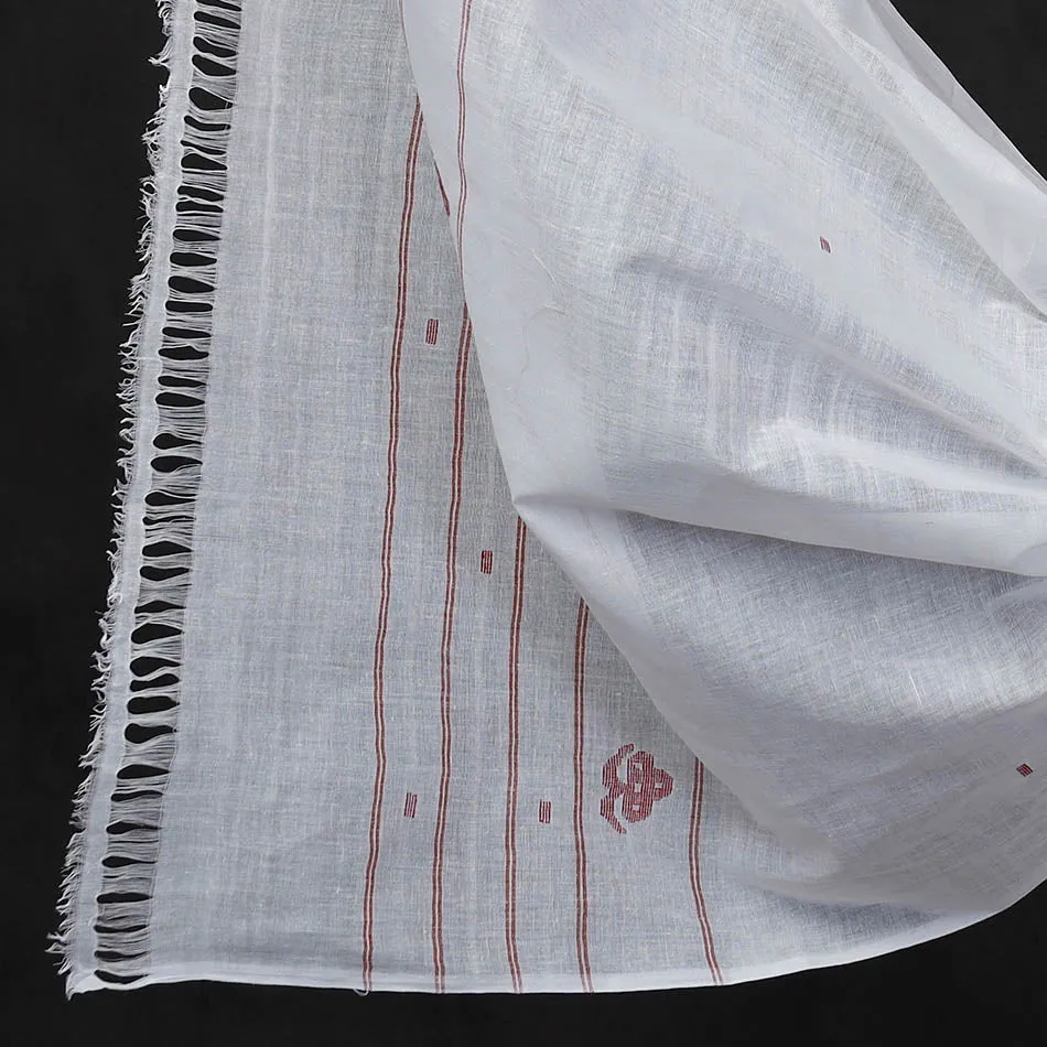 White - 3pc Manipuri Weave Handloom Cotton Suit Material Set