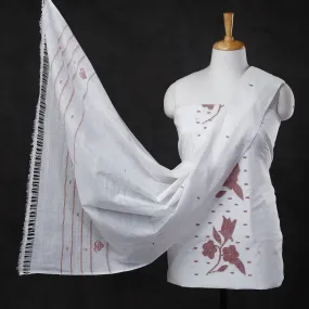 White - 3pc Manipuri Weave Handloom Cotton Suit Material Set