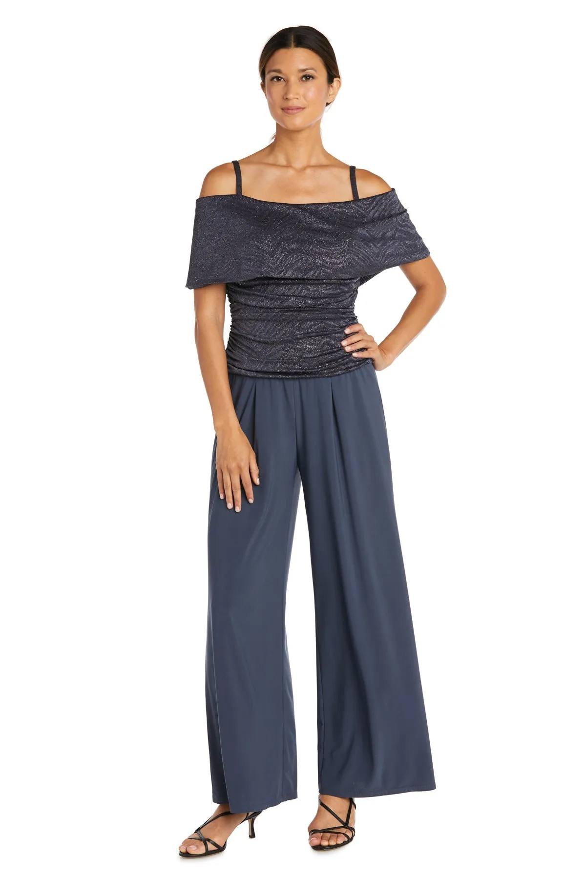 Women's Cold Shoulder Ruched Jumpsuit with Banded Strap