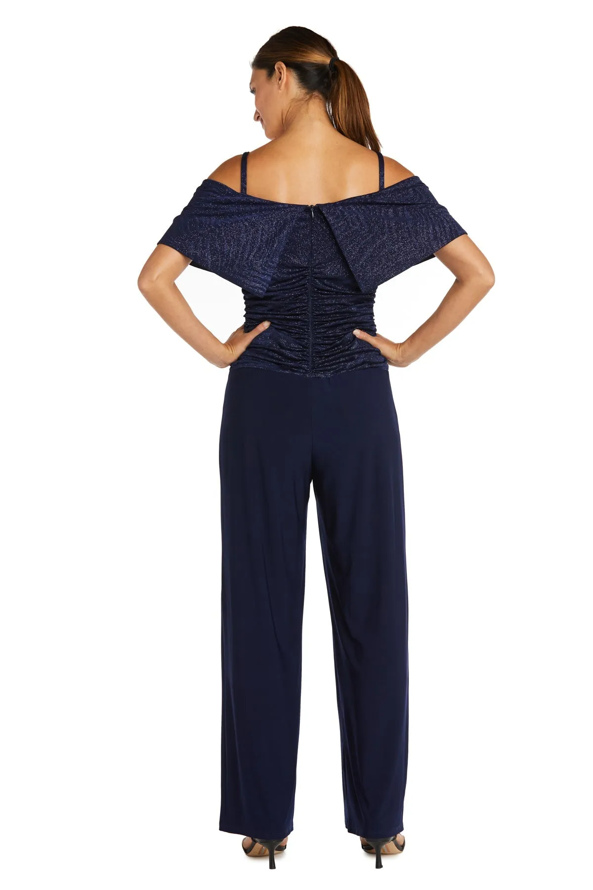 Women's Cold Shoulder Ruched Jumpsuit with Banded Strap