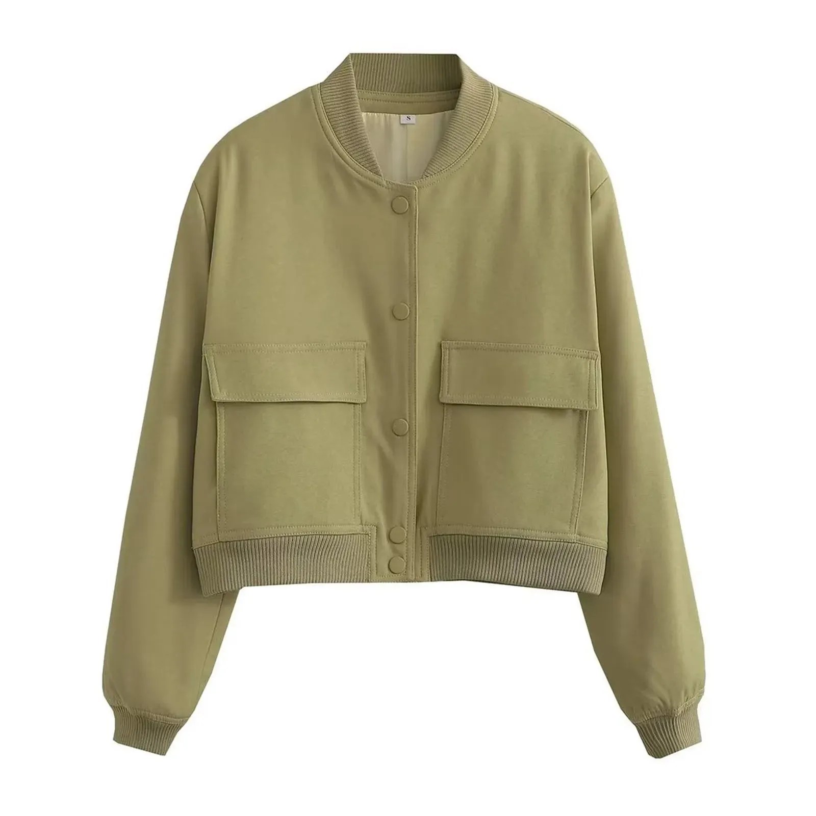 Women's Cropped Jacket – Button-Down Shacket with Pockets