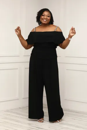 Women's Plus Size Cold Shoulder Ruched Waist Jumpsuit - Wedding Guest Outfit