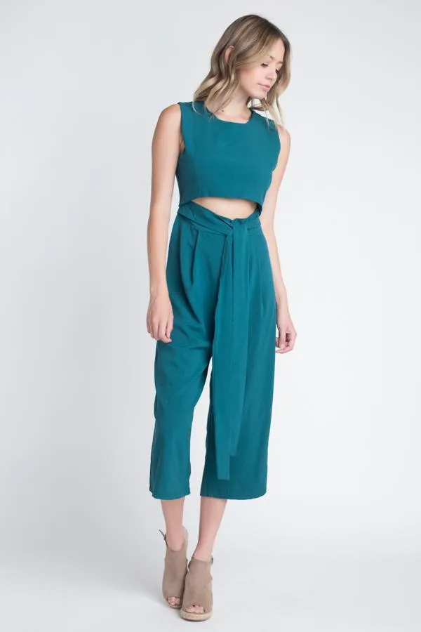 Women's Sleeveless Tie Jumpsuit with Slit