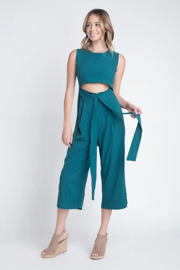 Women's Sleeveless Tie Jumpsuit with Slit