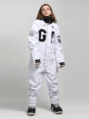 Women's White Winter Young Fashion 15K Waterproof One Piece Snowboard Suits