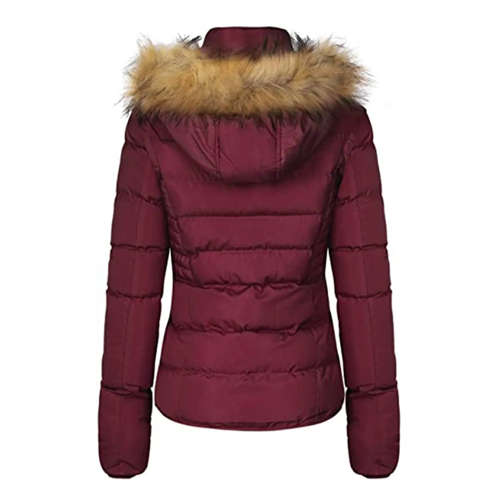 Women's Winter Quilted Puffer Coat Fleece Lined Warm Jacket with Removable Faux Fur Hood and Zipper