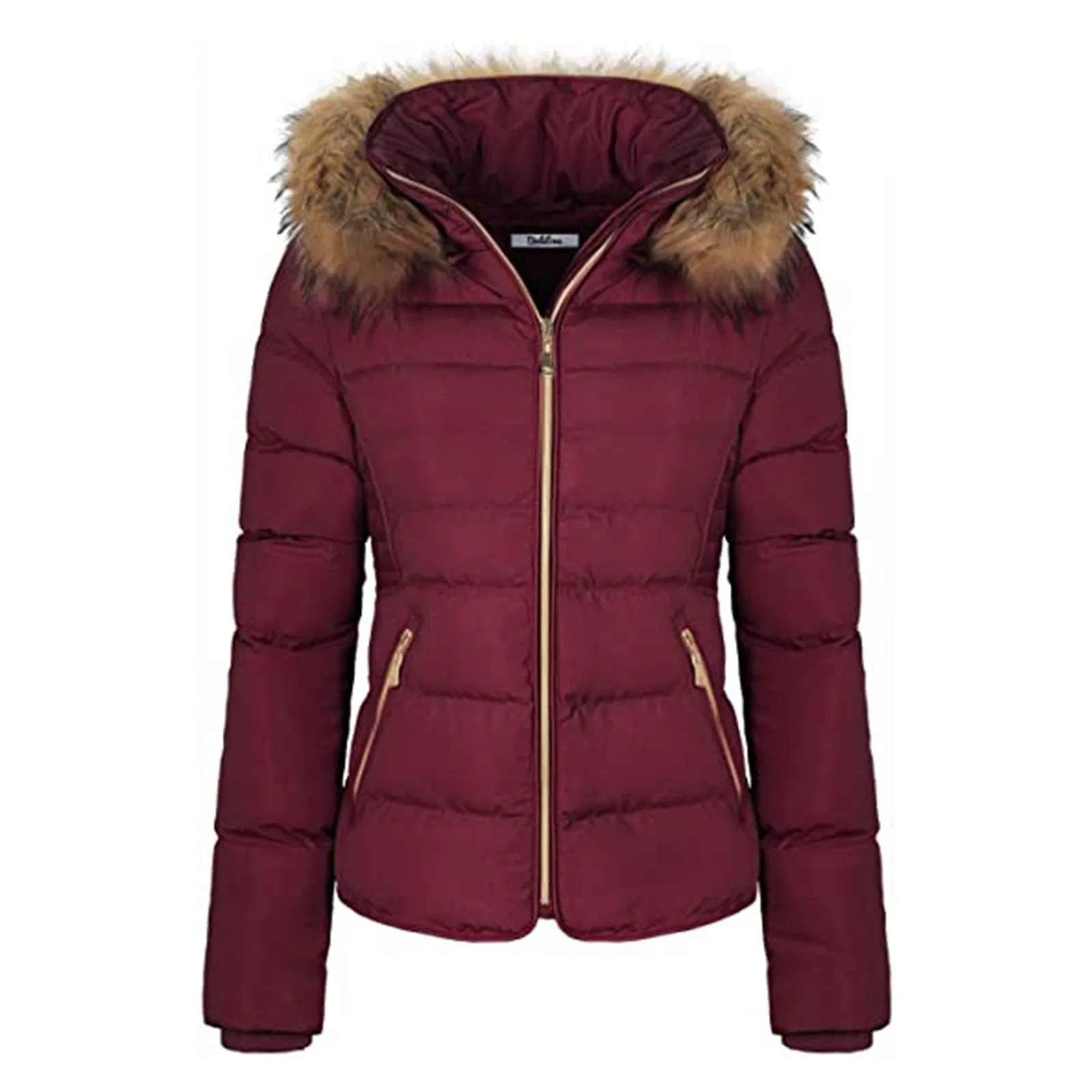 Women's Winter Quilted Puffer Coat Fleece Lined Warm Jacket with Removable Faux Fur Hood and Zipper