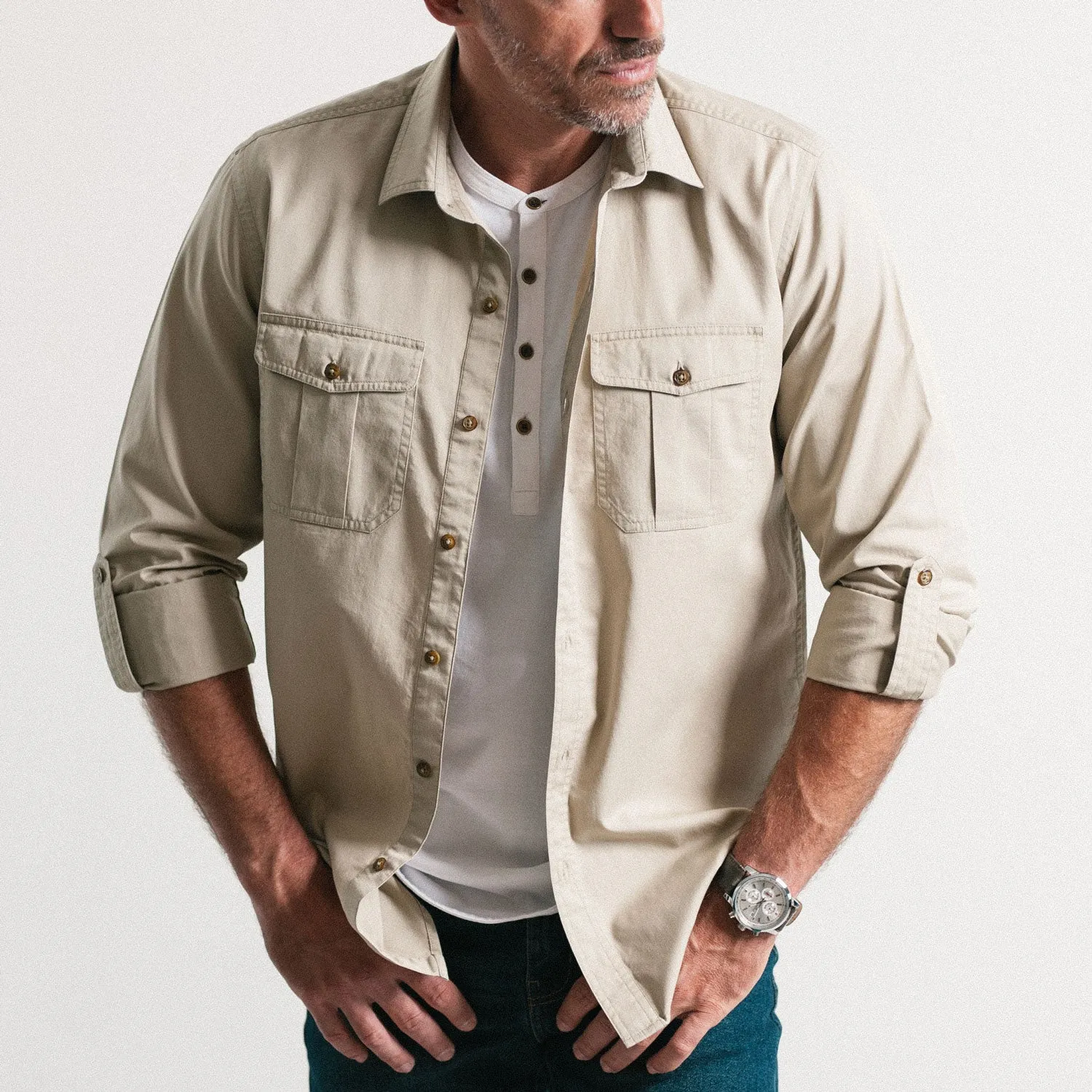 Work Utility Shirt – Desert Sand Cotton Twill