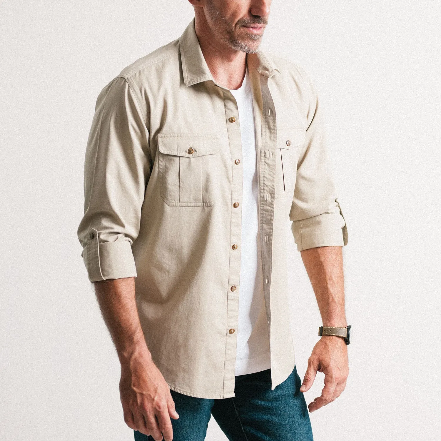 Work Utility Shirt – Desert Sand Cotton Twill