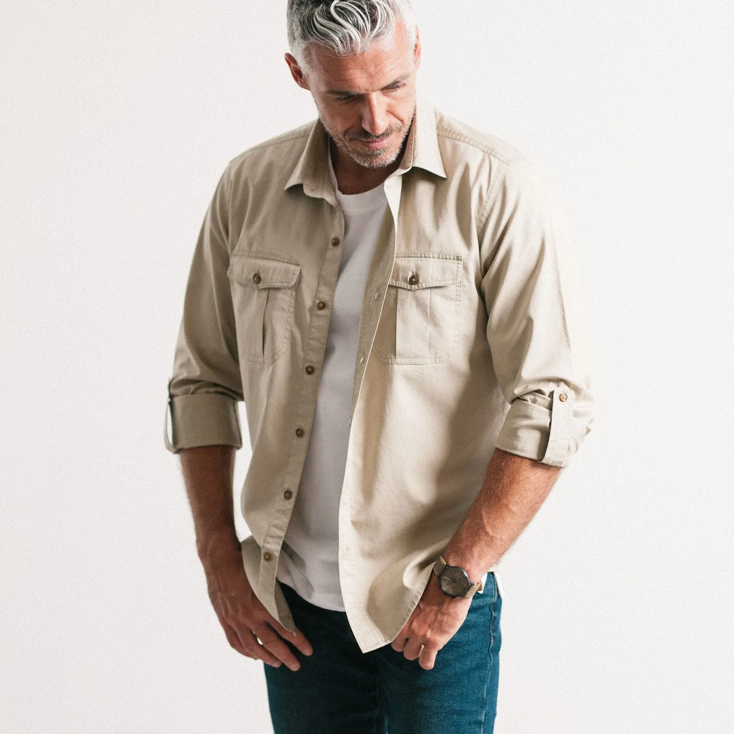 Work Utility Shirt – Desert Sand Cotton Twill